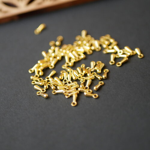 X200 petite breloque goutte doré, petits pendentifs longs doré , pendentif poire , pour fabrication de bijoux, 2x7mm