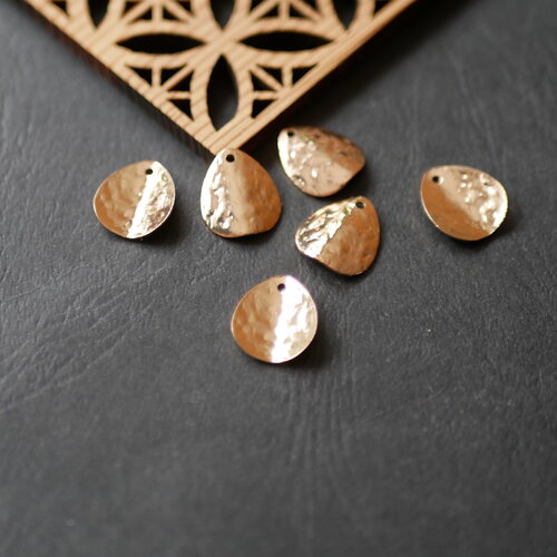 X6 breloque goutte martelée doré, pendentif goutte doré pour fabrication de créole, 13x15mm