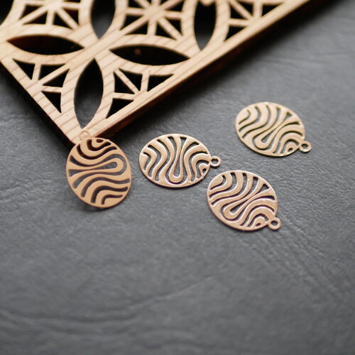 X4 breloque ovale en métal doré, breloque vague doré, connecteur filigrane, , 12x16mm