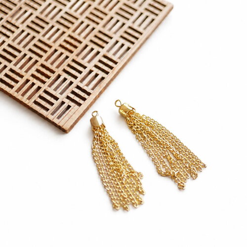 2 pendentifs pampilles chaîne gourmette dorée 52x6 mm, breloques pompon métal or, apprêts bijoux diy