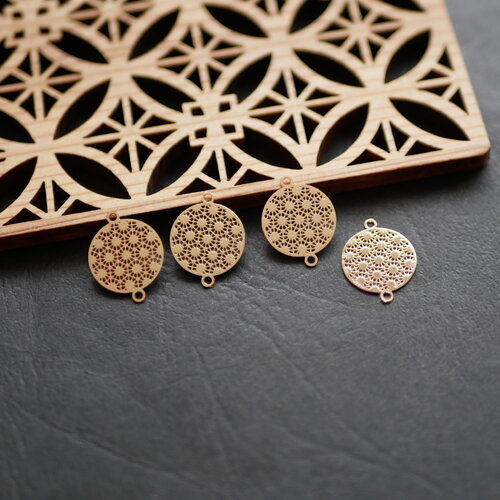X4 connecteur rond en laiton doré, connecteur motif géométrique, pour fabrication de bijoux, 13x17mm