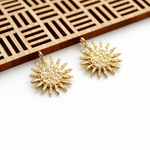 X2 pendentif soleil doré martelé, 18x22mm. breloques soleil doré, accessoire pour création de bijoux