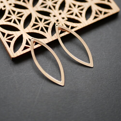 X2 pendentif longue gouttes ajourés doré,  pendentif pointe doré , pour fabrication de bijoux, 16x43mm