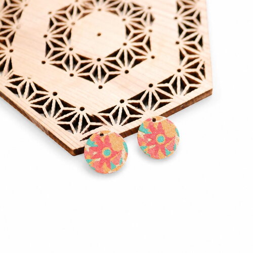 2 breloques rondes fleuris 16mm. pendentifs imprimés bohèmes pour boucles d’oreilles et bijoux diy