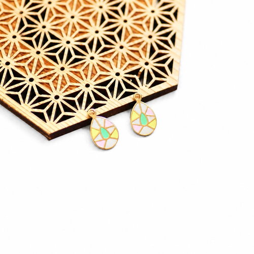 2 breloques goutte émaillées colorées 16x10mm, acier inoxydable 304 plaqué or 18k ip, pendentifs larme pastel pour bijoux diy