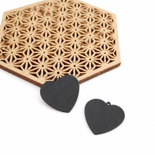 X2 pendentifs cœur en rhodium noir mat 25x27mm. breloques cœur noires pour création bijoux