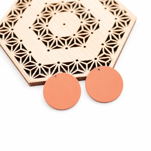 2 sequins ronds 25 mm orange abricot. pendentifs pour boucles d'oreilles, fournitures bijoux créatifs