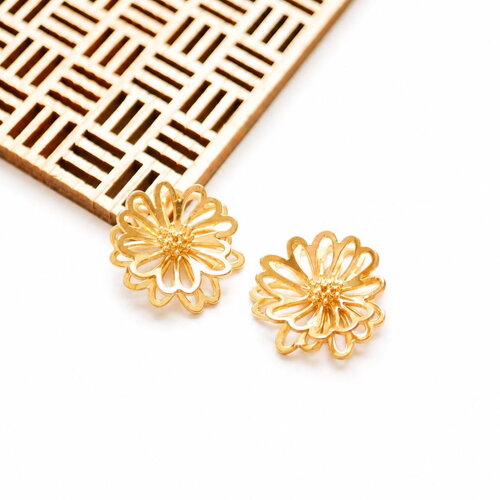 Connecteurs fleur filigrane dorés 25 mm. lot de 2 pendentifs connecteurs fleur ajourée. apprêts bijoux diy