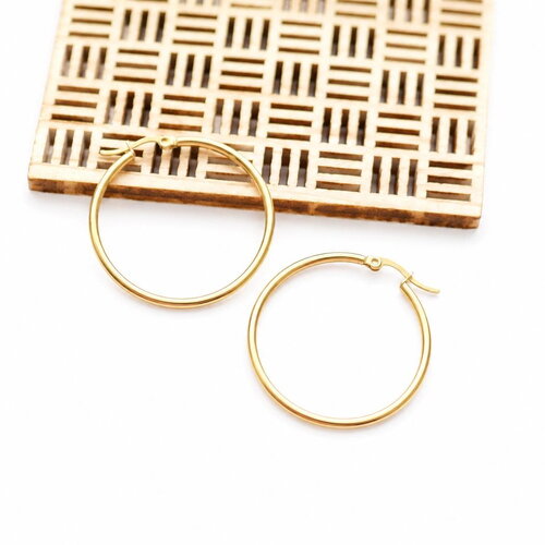 Créoles dorées 40mm en acier inoxydable, bijoux résistants à l’eau, grandes boucles d'oreilles waterproof