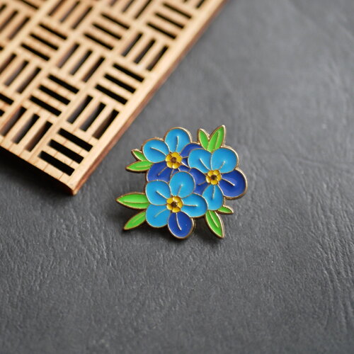 Pin's myosotis en émail bleu et doré, broche à fleurs en émail, 26x30mm