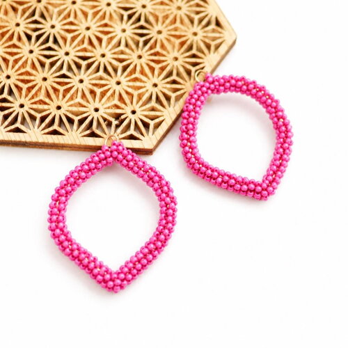 2 pendentifs gouttes en perles de rocaille rose, pendentif africain rose, 40x50mm