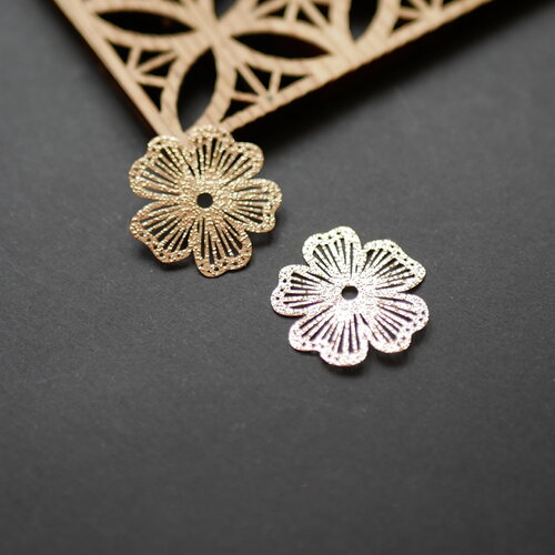 X2 perle doré en forme de fleur de marguerite à paillette, perles pour créoles, petite perle fleur doré, 23mm. perle disco doré.