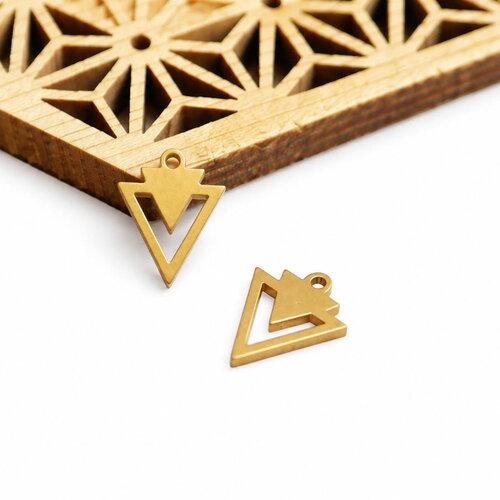 Pendentif triangle géométrique acier inoxydable 304 10x11 mm. connecteur doré minimaliste. breloque bijoux diy