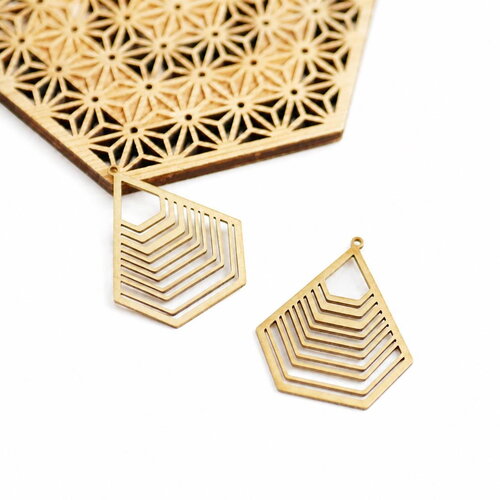 Pendentif pentagone ajouré doré acier inoxydable 201, 32x40 mm, breloque géométrique moderne, apprêt bijoux diy, lot de 2