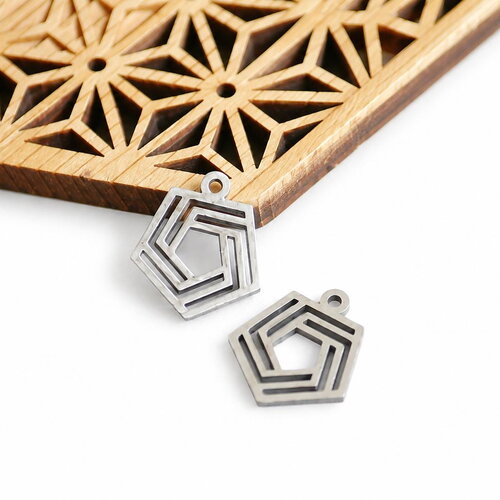 Breloque pentagone géométrique acier inoxydable 201, 15x13 mm, pendentif argenté minimaliste, apprêt bijoux diy, lot de 2