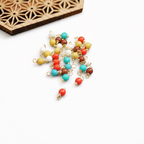 50 perles rondes en pierres howlite multicolore, grelot rond doré, clochete pour bijoux, 4x8mm
