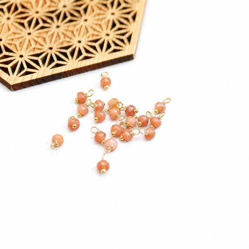20 perles rondes à facettes en jade rose corail et doré 4x8mm, breloques pierre naturelle, fournitures création bijoux diy
