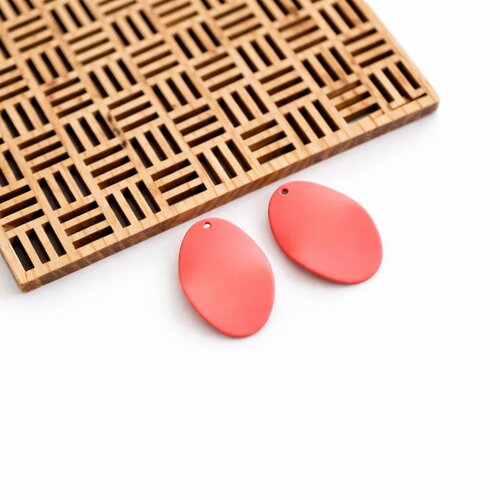 X2 pendentif ovale ondulé rose corail, breloque en métal rose saumon. 18x25mm