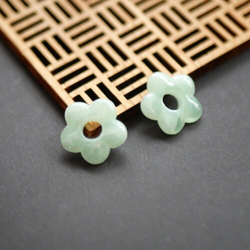 2 perles en acrylique vert clair en forme de fleur, perles pour créoles, petite perle anneau fleur vert, 18mm