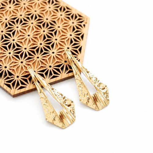 X2 pendentif triangle en acier inoxydable 304,fourniture bijou en acier inoxydable 304,pendentif style art déco doré, éventail doré. 25x55mm