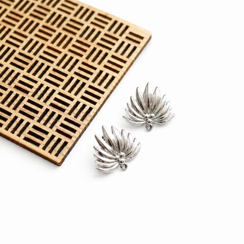 Boucles d'oreilles argenté feuille éventail 28x25 mm en acier inoxydable. clous d'oreilles puces style tropical art déco