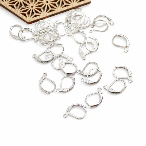 40 dormeuses argentées 10x15mm. crochets boucles d'oreilles argenté. apprêts bijoux diy. lot de 20 paires