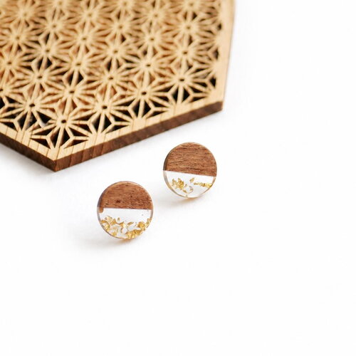 Boucles d'oreilles en résine transparente et bois de noyer marron, acier inoxydable 304,fourniture acier inoxydable 304, 15mm