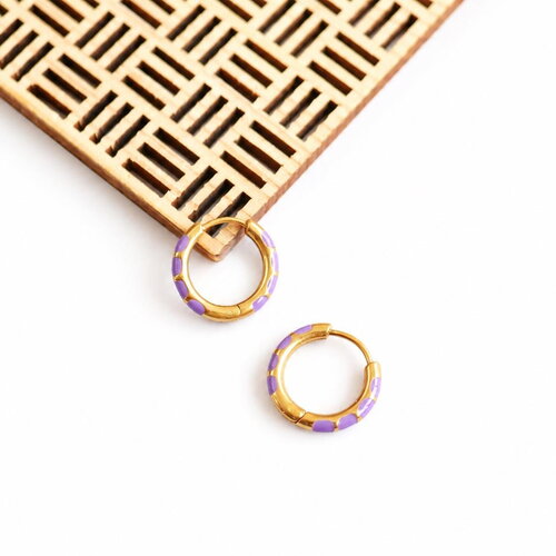 Créoles violettes 18 mm acier inoxydable doré pvd.  boucles d’oreilles élégantes