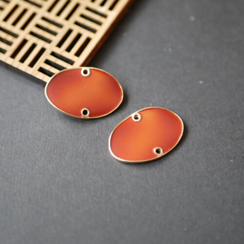 2 pendentifs connecteurs ovales en émail marron et doré. breloque en émail style vintage. 18x26mm