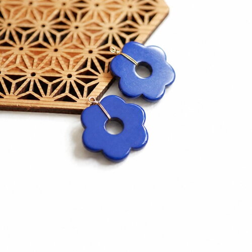 X2 pendentif en acrylique bleu et doré en forme de fleur, breloque fleurie bleue, 23x25mm