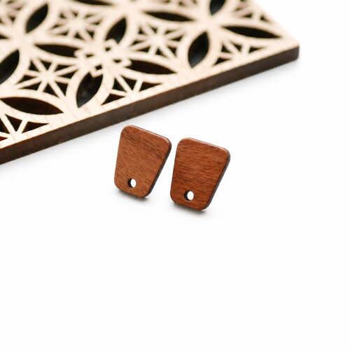 Boucles d'oreilles trapèze en bois de noyer marron et acier inoxydable 304, 12x14mm