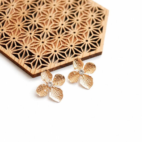 X2 pendentif vintage en forme de fleur doré et strass transparent, 22x25mm. fourniture pour bijoux en forme de fleur