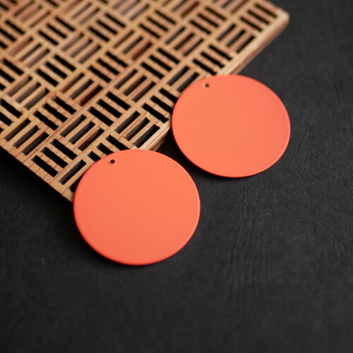 X2 pendentif rond orange 35mm, breloques de couleur orange en métal pour bijoux faits main