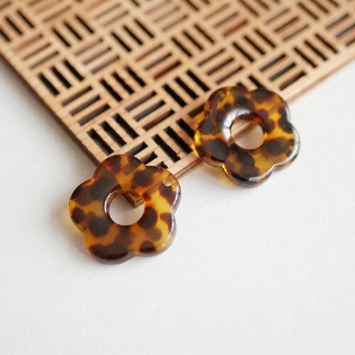 2 perles en acrylique marron noir en forme de fleur, perles léopard pour créoles, petite perle anneau fleur multicolore, 25mm