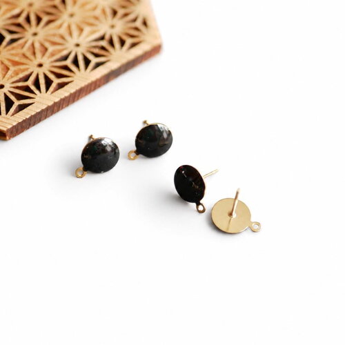 2 paires boucles d'oreilles rondes en émail noir et acier inoxydable 304 doré, fournitures de boucles d'oreilles en acier inoxydable,10x12mm