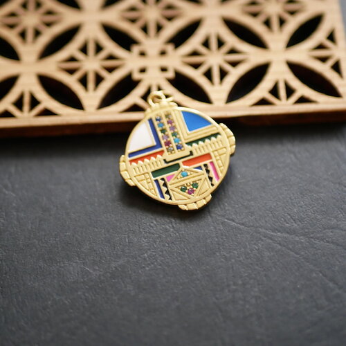 Pendentif en laiton doré et en émail coloré avec des strass en verre ronds transparents,breloque de boucles d'oreilles en émail bleu,28x31mm