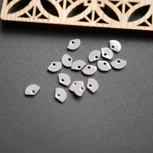X10 breloque demi lune éventail en acier inoxydable 304 argenté, fourniture bijou en acier inoxydable 304, éventail argenté, 5x8mm