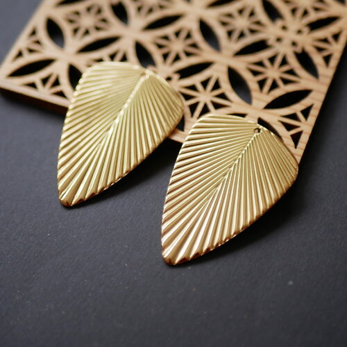 X2 pendentif goutte strié en acier inoxydable 304, fourniture bijou en acier inoxydable 304, grand pendentif doré, 32x46mm