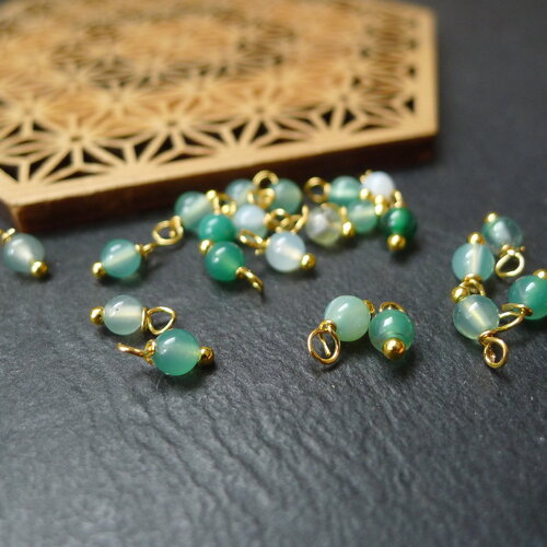 30 perles d'agate vertes rondes pour bijoux, grelot chapelet vert, 4x8mm, breloques doré, perles d'agate dzi