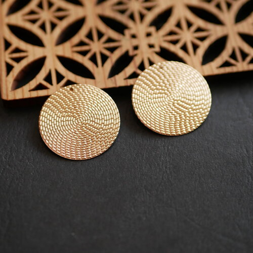 2 pendentifs ronds dorés 25mm, breloques à relief en métal pour bijoux faits main