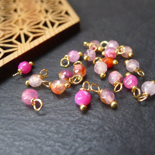 X20 perles d'agate à facettes pour bijoux, grelot chapelet rose, 4x8mm, breloques doré