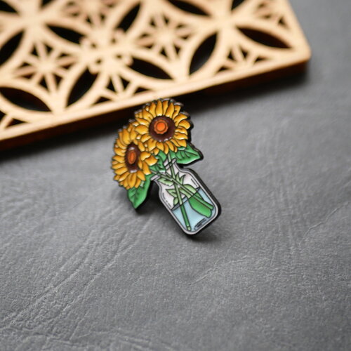 Pin's bouquet de tournesol en émail jaune, broche à fleurs en émail, pins en émail jaune, 24x30mm