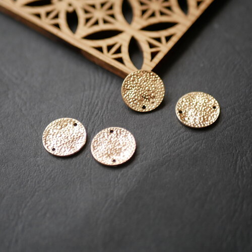 X4 connecteur rond en laiton doré, connecteur rond texturé, pendentif géométrique doré, 15mm