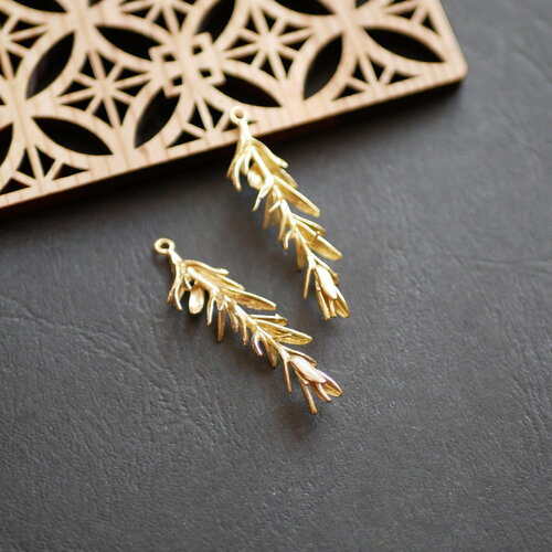 X2 pendentif feuille en laiton doré brut, pendentif branche d'arbre en laiton brut doré, 13x43mm