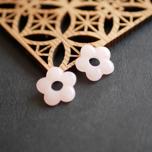 2 perles en acrylique rose en forme de fleur, perles pour créoles, petite perle anneau fleur rose, 18mm