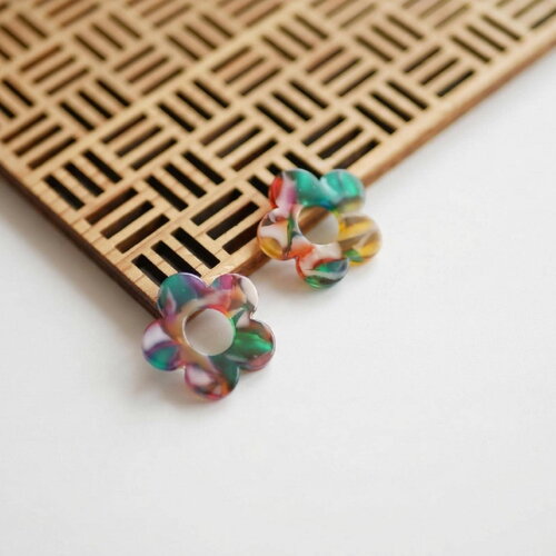2 perles rondelles en acrylique colorée en forme de fleur, perles pour créoles, petite perle anneau fleur multicolore, 20mm