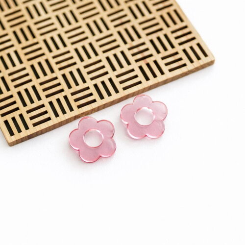 2 perles en acrylique colorée en forme de fleur rose transparent, perles pour créoles, petite perle anneau fleur , 19mm