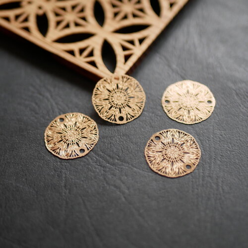 X4 connecteur rond en laiton doré, connecteur motif fine fleur. connecteurs pour bijoux, fournitures diy, 18mm