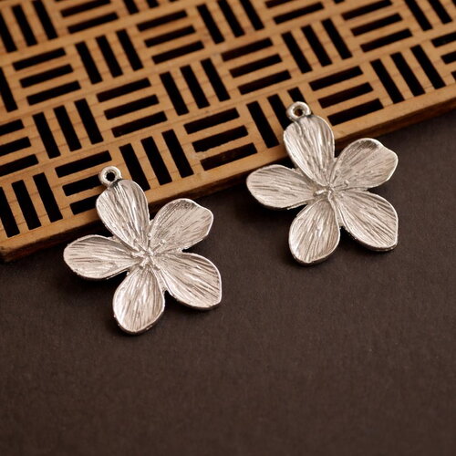 X2 grand pendentif fleur argenté, pendentif à motifs fleurs , plastron en métal, fabrication de bijoux, 25x30mm