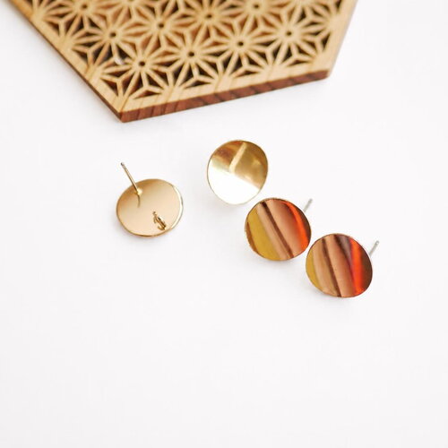 2 paires de puces d’oreilles rondes 16 mm doré , supports boucles d’oreilles, apprêts création bijoux diy